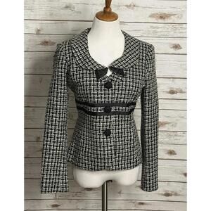 Sandro classic twee black/white single-breasted tweed blazer Size Medium
